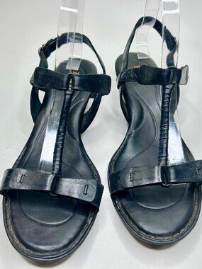 BORN Douala Strappy Black Leather Wedge Sandals sz11M
